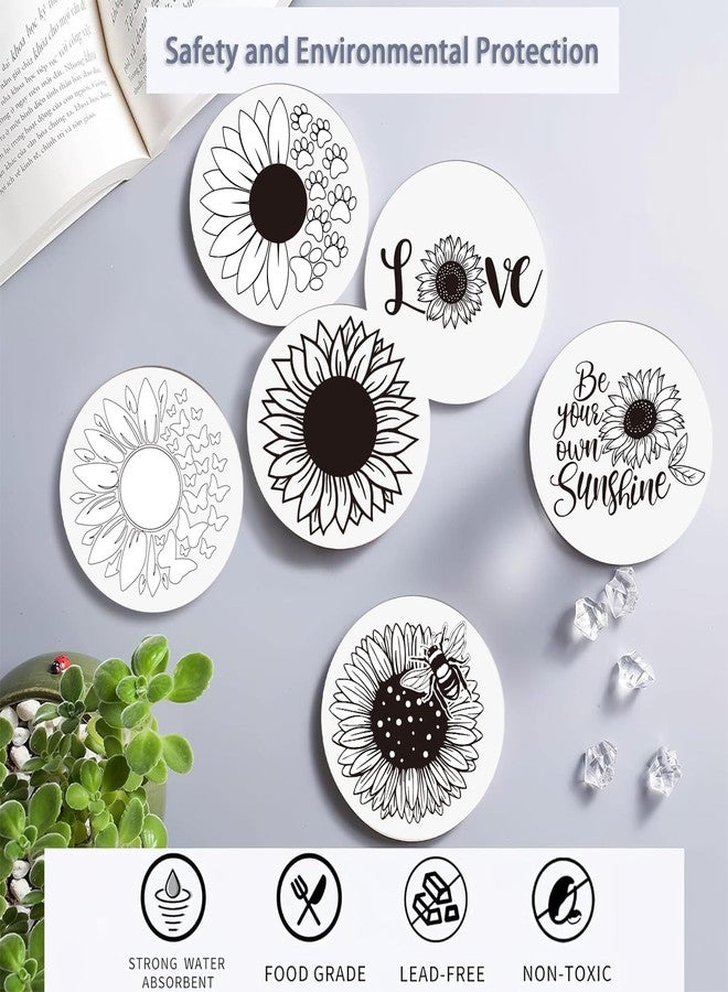 DoYoMo Paint Your Own Sunflower Coaster with Markers,Arts and Crafts for Adul,6 Absorbent Ceramic Tiles with Cork Base,DIY Painting Kit Sunflower Gifts for Women,Crafts for Seniors Adults All Ages Teens - Image 3